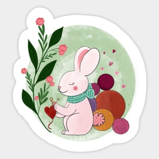 Bunny knitting heart Sticker
